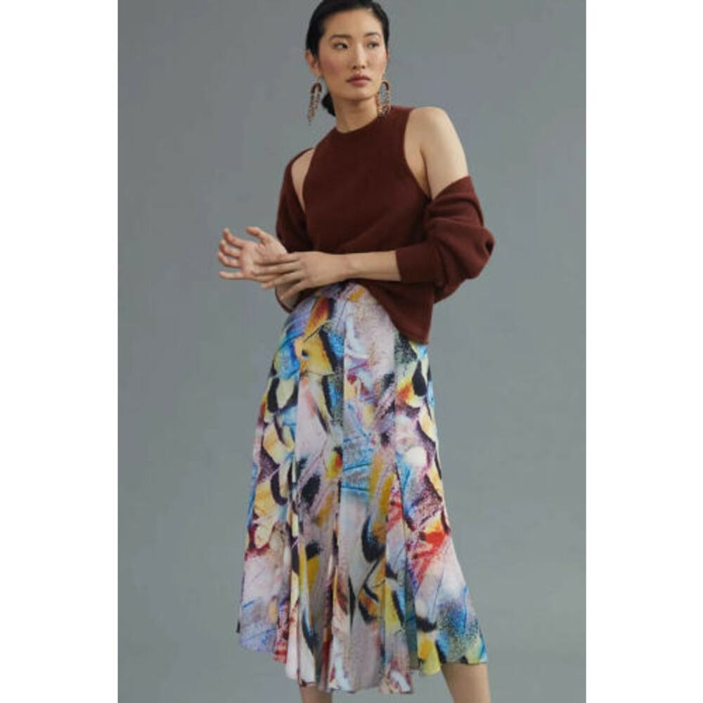 NEW Anthropologie Midi Skirt Multi-Color Print - Size 8